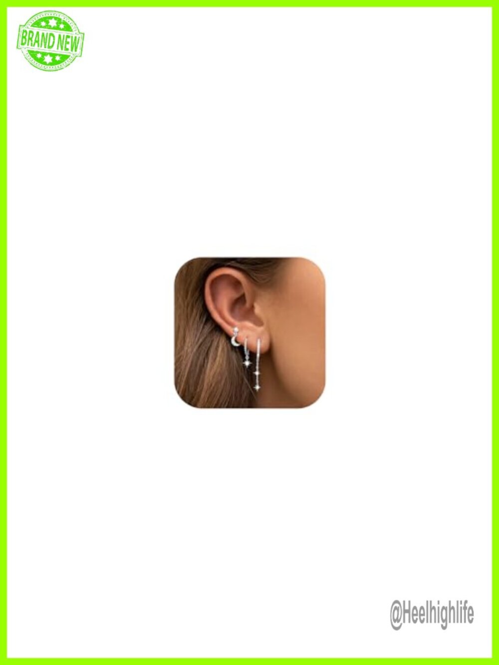 3 Pairs Earrings Set for Women Silver Moon Star CZ Butterfly Dainty Stud Hoop
